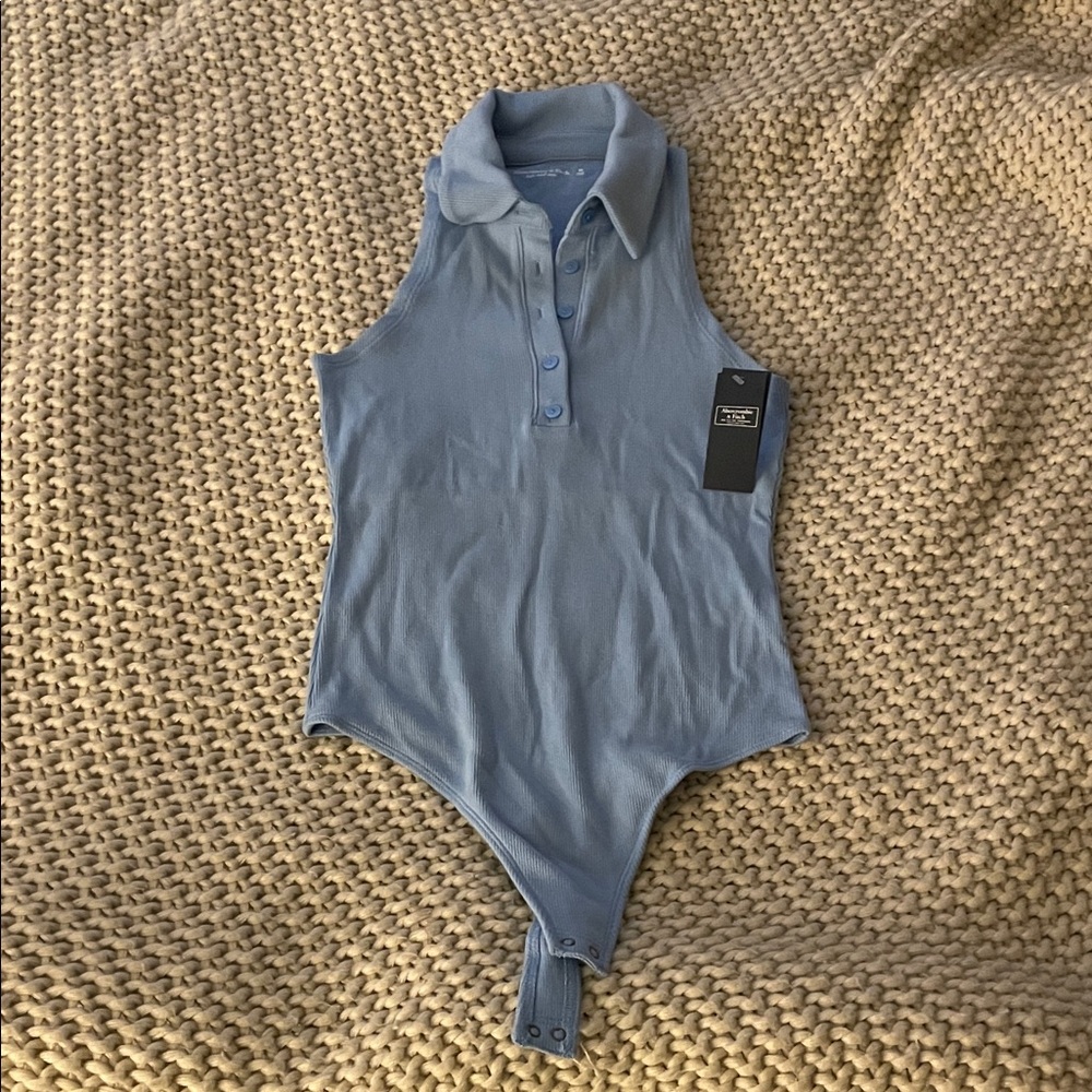 Abercrombie & Fitch Light Blue Ribbed Polo Bodysuit